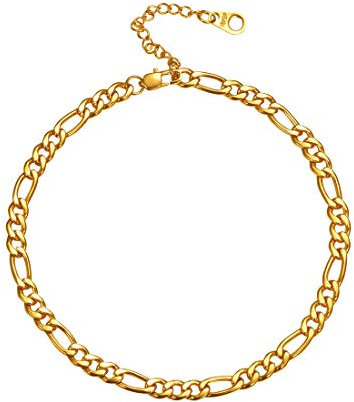 U7 Fußkette für Männer Frauen Klassische Figarokette Fußband 22+5cm/5mm 18k vergoldet Fußkettchen Simpel Stil Sommer Mode Strand Fußschmuck