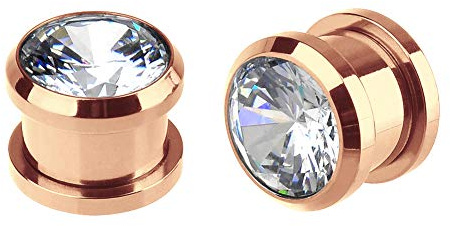 Briana Williams 1 Paar Ohr Plugs mit Stein Rosegold Edelstahl Ohr Tunnel Expander Piercing Schmuck(3-12mm)