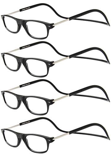TBOC Pack: Lesebrille Lesehilfe für Herren Damen - [Pack 4 Einheiten] Dioptrien +2.50 Schwarz Fassung Stärke PC Handy Faltbar Frau Mann Magnetverschluss Clip Alterssichtigkeit Presbyopie