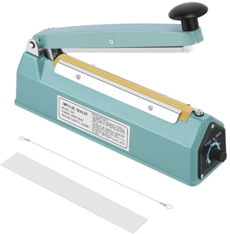 Flexzion 200mm (8) Impulse Sealer (300w)- Manual Plastic Poly Bag Heat Sealing Machine Closer Kit w/Adjustable Timer, Portable with Free Replacement Element Grip and Teflon Tape