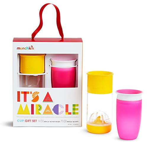 Munchkin It's a Miracle! Gift Set, Includes 10oz Miracle Cup and 14oz Miracle Fruit Infuser, Pink/Yellow