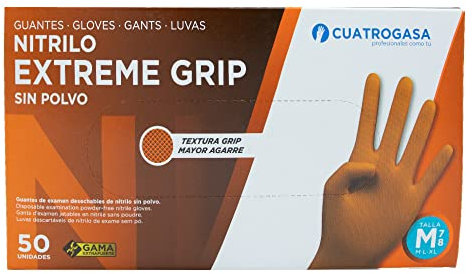 Guantes de Nitrilo Extreme Grip Talla Mediana Color Naranja