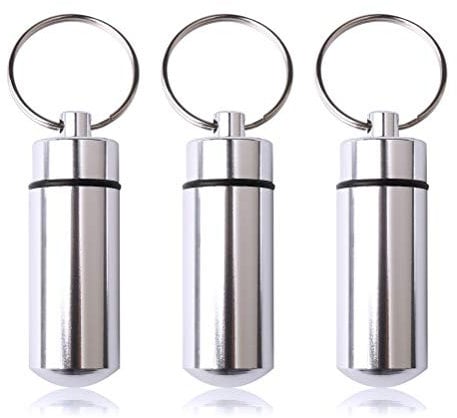 nuoshen 3 Stücke Pillendose Schlüsselanhänger, Pillenbox Schlüsselanhänger Wasserdichte Kapsel Pillendose Outdoor Tablettendose Schlüsselanhänger Wasserdichte aus Aluminium