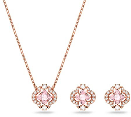 Swarovski Una Set, Glücksklee, Rosa, Roségold-Legierungsschicht