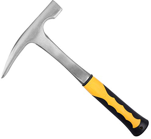 KEILEOHO 32oz 11.8 Inch Rock Pick Hammer With Skid Handle,All Steel Geologist Hammer, Drop Forged Masonry Hammer with Pointed Tip for Mining, 2lbs
