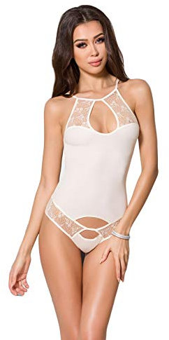 Selente Luxury Love Body in raso e pizzo con Esclusiva Benda per Occhi in Raso, crema pizzo, S-M