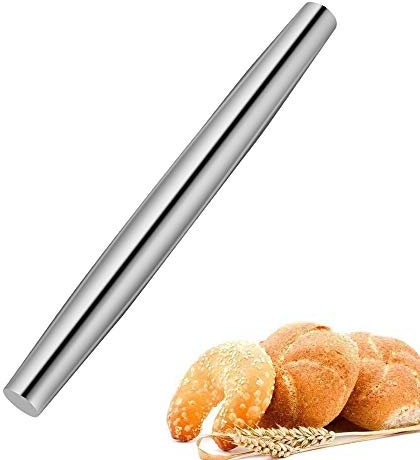 NASNAIOLL - Mattarello francese per cuocere la cottura, in acciaio INOX, design affusolato, per pane, biscotti, pizza e pasta (argento)