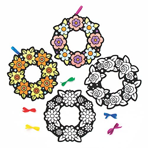 Baker Ross AX882 Samtstoff Blumenkränze Bastelset - 10er Pack, für Kinder zum Ausmalen, Basteln und Dekorieren