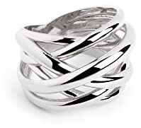 SINGULARU - Triple Cross Ring. Messing mit Rhodium-Beschichtung. Schmuck für Damen. Größe 18.
