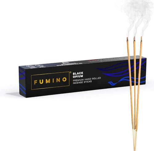 Fumino® Schwarzes Opium Handgemachte Räucherstäbchen - 14 Stäbchen pro Box (15g) Masala Agarbatti Joss Duftstäbchen für Entspannung, Meditation, Linderung von Stress und Ängsten - Dekoration