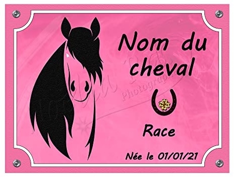 Plaque de box cheval, pancarte de box personnalisable- rose noir- cheval, poney -