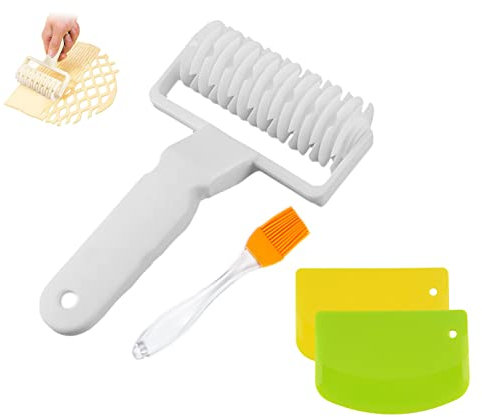 Gitterroller Teig Gitterwalze Gitter Teigroller Gitterschneider Kunststoff Backen Werkzeug für Plätzchen Pizza Pastry, mit Teigschaber, Backpinsel