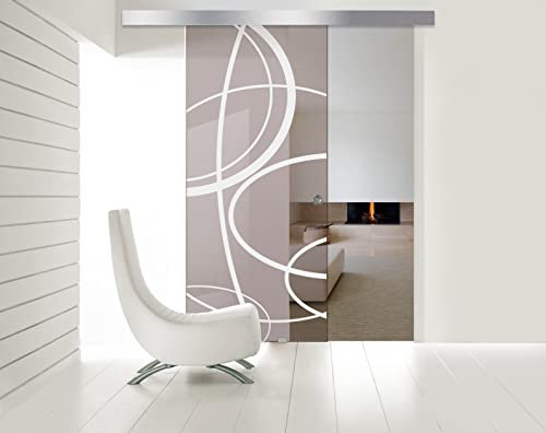 BOSS Porta Scorrevole in vetro modello CLOUD 80x215 cm (60/80/90 cm) 8 mm, vetro Bronzo, Nano rivestito bianco, kit hardware complete (80x215 cm, SINISTRA)