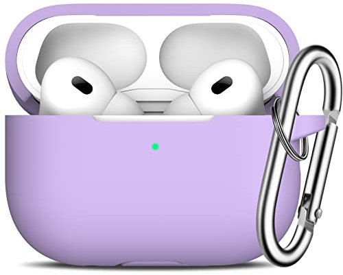 R-fun Kompatibel mit AirPods Pro 2/1 Generation Hülle Cover mit Schlüsselanhänger, Vollschützende Silikonhülle Kompatibel mit Apple AirPods Pro 2022/2019 Ladehülle,Bananenviolett