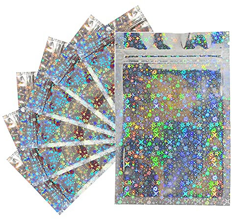 50pcs 10x15cm Star Mylar Ziplock Bags,Recyclable Foil Pouches Poly Zip Lock Bags for Kitchen Food Storage Jewellery Sweet（10x15cm)