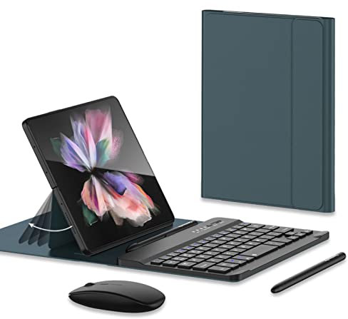 COQUE Souris Bluetooth,Clavier,étui en Cuir,Stylet+Fente Stylo téléphone Bureau kit,Support de Cas de téléphone Portable pour Oppo Find N-Vert