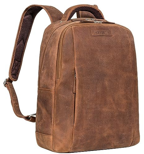 STILORD 'Ennio' Moderner Laptoprucksack 15.6 Zoll Echtleder für Herren und Damen Vintage Leder für Studenten, Büro und Reise Rucksack mit Laptopfach 13 Zoll, Farbe:samari - braun