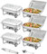 VEVOR Chafing Dish Buffet Set, 8 Qt 6 Pack, Stainless Chafer with 6 Full Size Pans, Rectangle Catering Warmer Server with Lid Water Pan Folding Stand Fuel Holder Tray Spoon Clip, at Least 8 People
