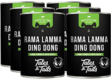 Tales & Tails Rama LAMMa Ding Dong Nassfutter für Hunde | Mit 75% Lamm als tierische Proteinquelle | Monoprotein | Nur 6 Zutaten | Hohe Akzeptanz & Verträglichkeit | 6X 400g