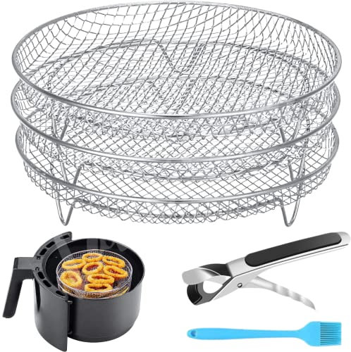 Air Fryer Accessories Three Stackable Dehydrator Racks for Ninja, Instant Pot Vortex, COSORI, CHEFMAN, Gowise, Ultrean, Gourmia - 304 Stainless Steel Grill Rack for