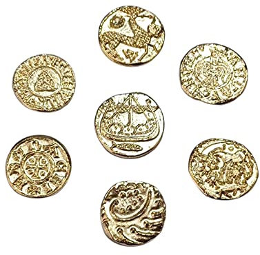lazzaro italy Monete Vichinghe Placcate oro o argento - Set di 7 Pezzi - Idea Regalo per Appassionati di Vikings, storia e Cosplay, riproduzione fatta a mano (Placcate oro)
