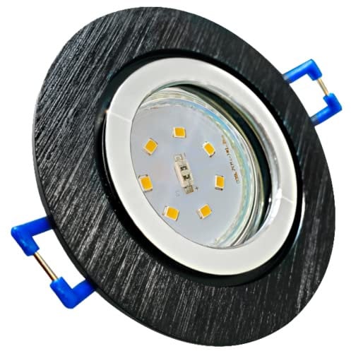 Rolux LED Bad Einbaustrahler IP44 Aqua 230V SMD 5W Schwarz 7 Stück Deckenleuchten 3000K Warmweiß, Feuchtraum Dusche