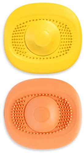 MoniDecor ® Tappo in silicone per lavello da cucina, tappo per lavello da cucina, tappo per lavaggio multifunzionale e colino per lavello, ideale per vasca e doccia, colore giallo arancione 2 pezzi
