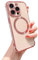 Kaywzo Antichoc Coque pour iPhone 15 Pro,Housse Étui en Brillant Silicone Galvanisé Compatible avec Magsafe,Protection Renforcée Aux 4 Coins,Femmes TPU Case Cover,Rose