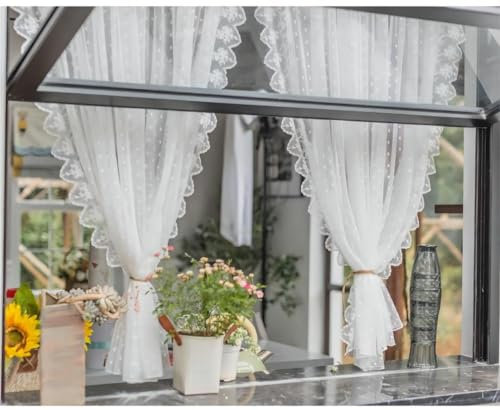 Yaland Garn Scheibengardine Romantischer Landhausstil Weißes Spitzen Blumenmuster transparente Gardine mit Kräuselband in Küche, Wohnzummer 1 Stück Weiß HxB 245x140cm