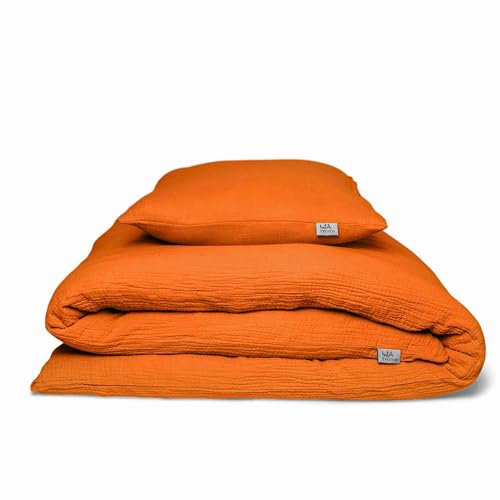 hutch&putch Eliane Premium Musselin-Bettwäsche mit Kissenbezug - Pumpkin Spice - Bettwäsche-Set 100% Bio-Baumwolle - Deckenbezug, Kissenbezug weich & atmungsaktiv (135x200 mit Kissen 80x40 cm)