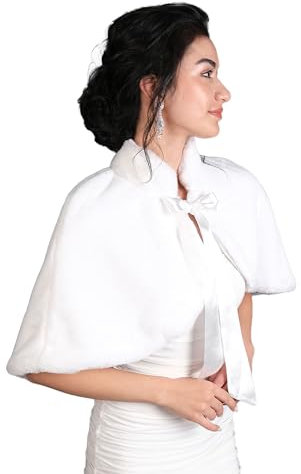 LIMELIA Kunstpelz für die Braut zur Hochzeit | Schal, Wickelstola für die Braut, Brautjungfer – Federschal aus Pelz für Abende, Brauthochzeitsfeiern | Plüschkragen mit Schleife – Weiß