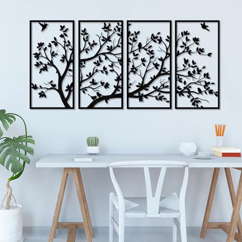 Pduoduo Arbre De Vie En Métal,arbre de vie 4 panneaux,Arbre de Vie Decoration Murale,Pour Bureau, Chambre à Coucher, Salon, Décoration extérieure, Grand(11.8 in x 23.6 in/ 30 x 60 cm)
