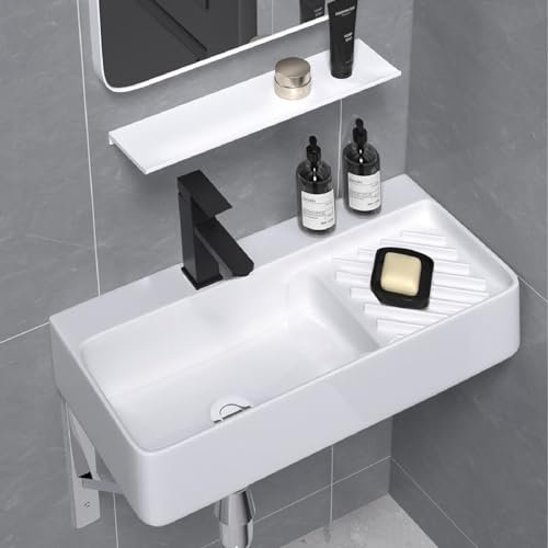 Mini lavabo de salle de bain d'angle avec planche à laver en céramique intégrée, facile à installer, lavabo d'art au-dessus du comptoir, lavabo pour hôtel, extérieur, balcon, appartement, toilettes