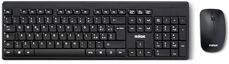 Nilox NXKMWIT011, Kit Tastiera e Mouse Wireless con Distanza Operativa di 10m, Tastiera con Layout Italiano, Mouse con Sensore Ottico da 1600 DPI, Compatibile con Windows, Linux e Mac