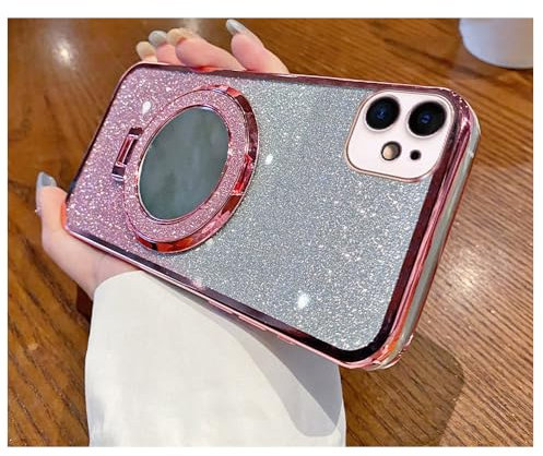 LEMAXELERS Cover per Apple iPhone 11 Custodia Glitter Supporto per anello Crystal Glitter Sottile Protettivo Cover Bling Cover per Ragazze Antiurto Mirror Case per iPhone 11 Oro rosa DSM.