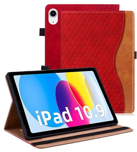 Vkooer Hülle für iPad Air 11-Inch M3/M2 (2025/2024), iPad Air 5/4 (2022/2020 5th/4th 10.9 Zoll) Schutzhülle mit Pencil Halter Ledertasche Cover Case mit Auto Schlaf/Aufwach Kartentasche - Rot