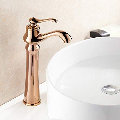 SFEWF Badezimmer-Waschtischarmaturen, komplett aus Kupfer, Roségold, Einloch-Aufsatzwaschbecken, Warm- und Kaltwasserwaschbecken, gemischt,
