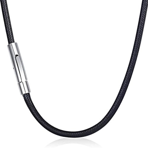 Oykrueats 51cm Lederkette mit Verschluss,Schwarz Kautschuk Halsband mit Edelstahl Verschluss,3mm Kette Herren Leder halskette,Leder Ketten für Herren Frauen,Männer,Jungen und Mädchen