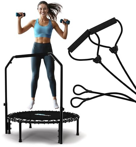 Jumpzylla Fitness-Trampolin, 101,6 cm, faltbares Mini-Rebounder-Trampolin für Erwachsene mit Stange, langlebig, leise, belastungsarmes Trainingsgerät für Indoor- und Heimtraining (204 kg Kapazität)