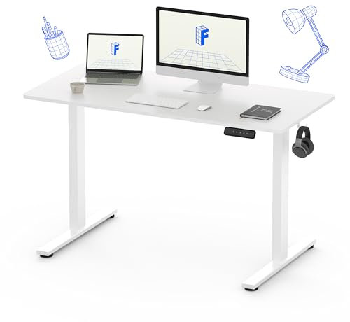 FLEXISPOT Höhenverstellbarer Schreibtisch Basic Plus 120x60cm mit Haken und Memory-Handsteuerung-Sitz-Stehpult für Büro & Home-Office (Weiß)