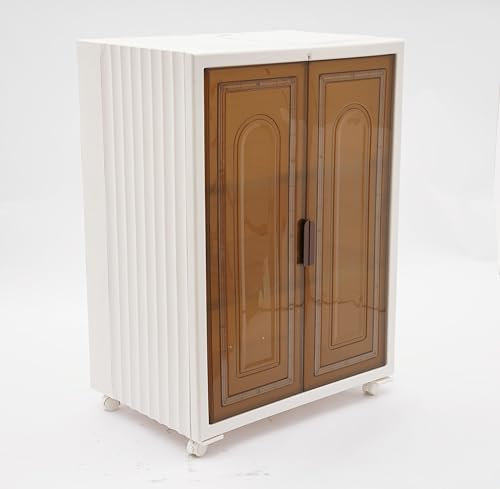 YyanLAK Küchenschrank, Putzschrank 70x47.5cm Aufbewahrungsschrank mit Transparenter Tür, Mehrzweckschrank mit Rollen, für Badezimmer, Wohnzimmer, Schlafzimmer (Weiß, Transparent)