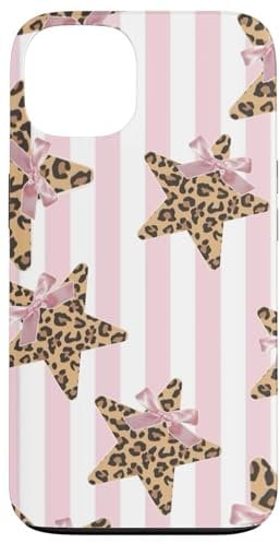 iPhone 13 Leopard Cheetah Print Star Y2K With Pink Bow Coquette Cute Case