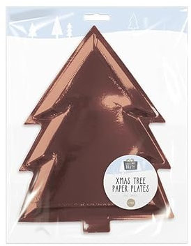 Gem Imports Rose Gold Christmas Tree Shaped Foil Paper Plates 30cm - Pack of 6