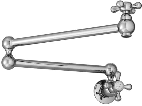 KAITAIHD Pot Filler Faucet Polished Chrome Kitchen Folding Tap, Brass Wall Mounted Single Hole Double Joint Swing Arms Modern Silver Tap