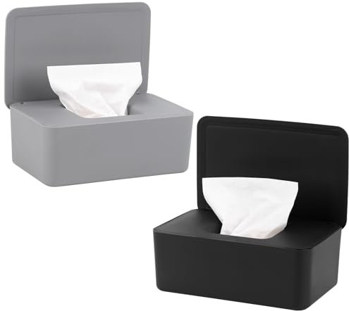 Anruyi 2 Stück Feuchttuch Box, Schwarz Grau Kunststoff Toilettenpapierbox