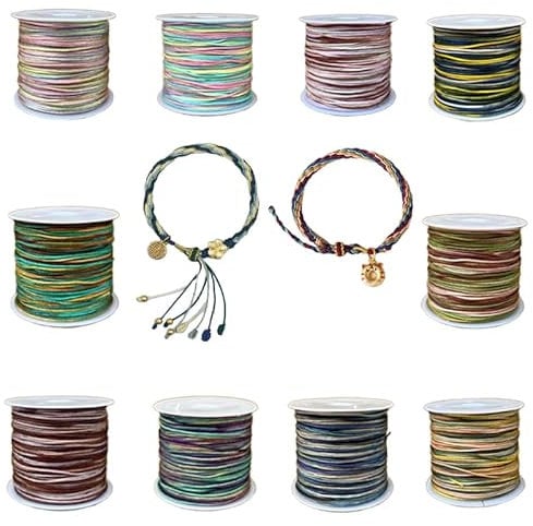 10 colors of nylon braided rope color line Chinese knot hemp rope knitting DIY necklace bracelet jewelry craft making, rainbow color. Length 30 meters, diameter 0.8 millimeters