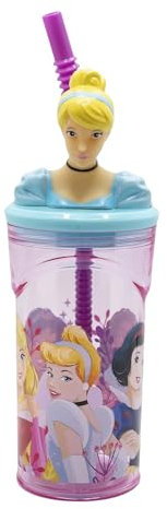 Stor Gobelet réutilisable avec paille et couvercle avec figurine 3D et capacité de 360 ml Princesses Disney