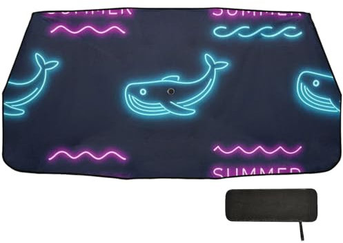 Sombrilla de ballena de neón de verano, diseño negro, protección UV, paraguas plegable como protección contra el parabrisas, cubierta para el sol, para carro