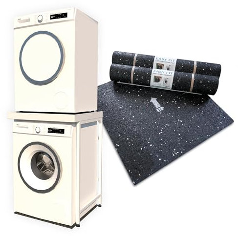 Appliance Stand - White with Worktop, Anti-Tip Plinth +2 Anti-Vibration Mats (600×600×8mm) | Heavy-Duty Washing Machine Stand & Universal Stacking Kit | Washer & Dryer Pedestal for Laundry