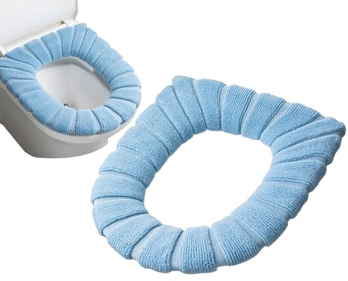 Toilet Covers,5 Pack Bathroom Soft Thicker Warmer Stretchable Washable Cloth Toilet Seat Cover Pads (blue)